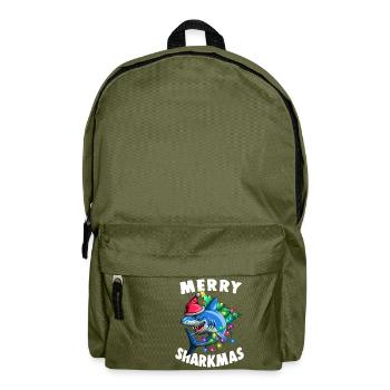 Merry Sharkmas Funny Santa Shark Christmas Lights - Backpack - olive green - Front