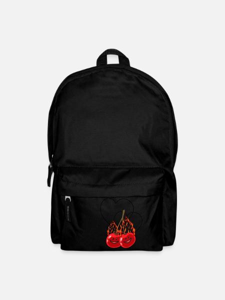 fiery cherries cherry hot fruit hearts - Backpack - black
