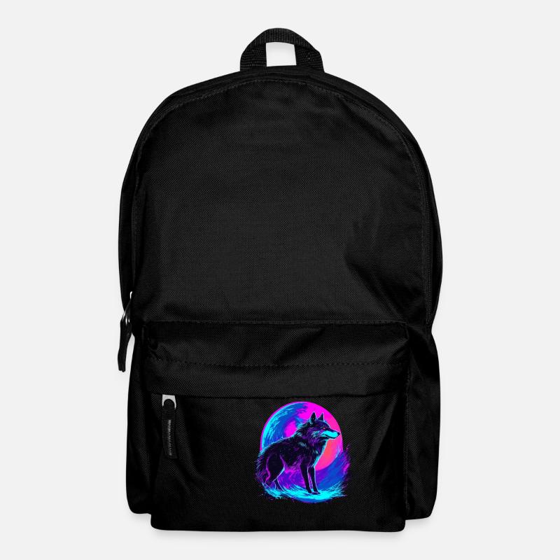 Colorful Wolf Neon Moon Synthwave - Rucksack - Schwarz