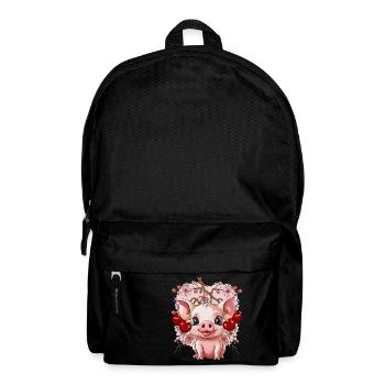 Pig, Cherries, Cherry, Piglet, Cherry Blossom - Backpack - black - Front