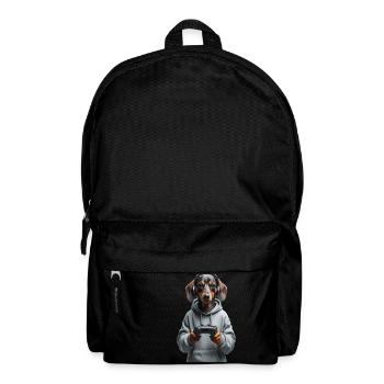 Gamer Dackel - Zockerhund mit Hoodie - Rucksack - Schwarz - Vorne