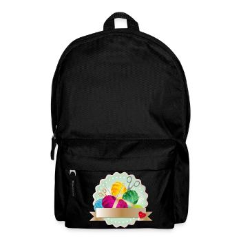 Balls of wool, button & knitting needles as a colorful patch - Backpack - black - Front