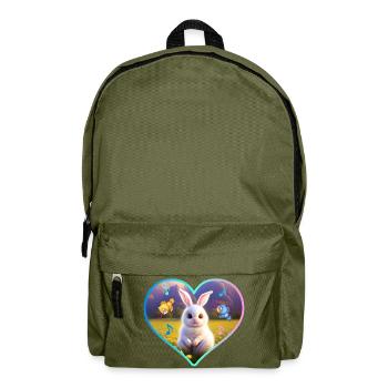 Rabbit and birds in musical heart - Backpack - olive green - Front
