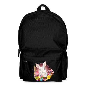 white rabbit with easter eggs as easter bunny - Backpack - black - Front