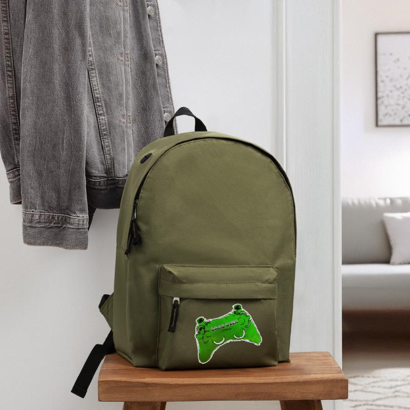 gruener Comic Controller mit Text GAME OVER Rucksack