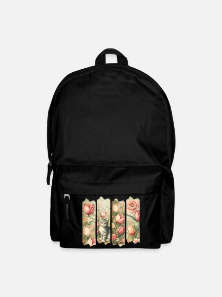 Frühlingszauber mit Kätzchen und Tulpen - Rucksack - Schwarz