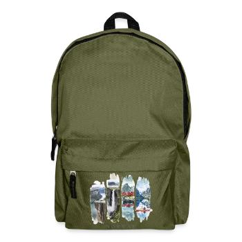 Voyage de vacances en Norvège – Motif fjord et nature sauvage - Sac à dos - vert olive - Devant