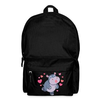Herziger Hippo mit Herzen und Kussmund - Rucksack - Schwarz - Vorne