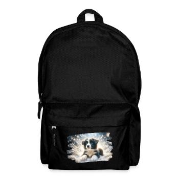 Rêve d’hiver avec chiot border colly dans la neige - Sac à dos - noir - Devant