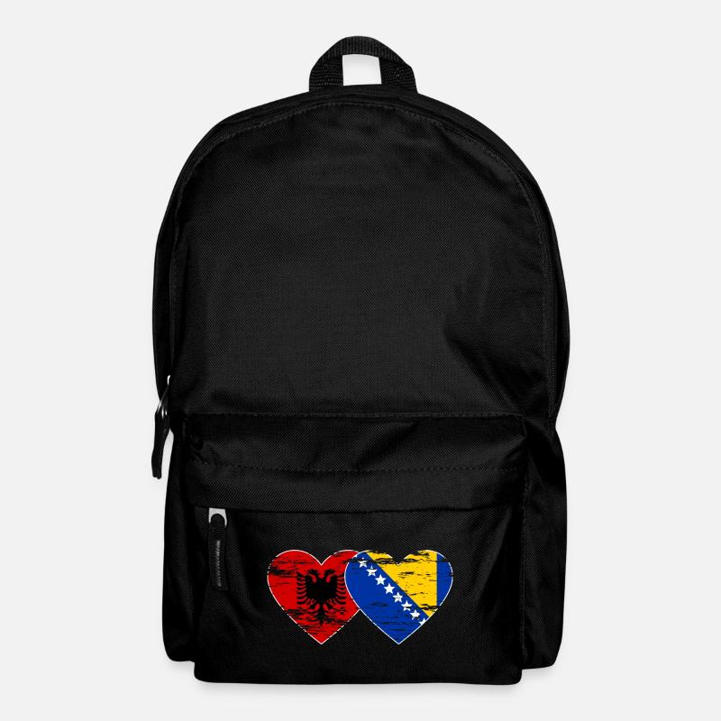 Albanie Bosnie drapeau coeur utilisé - Sac à dos - noir