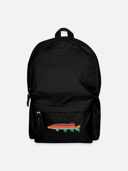 Pike Fish Fishing Predatory Fish Silhouette Retro Lake - Backpack - black