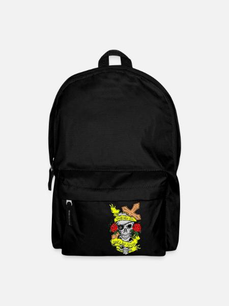 Totenkopf Rosen Kreuz Rock n Roll Rockabilly Kunst - Rucksack - Schwarz