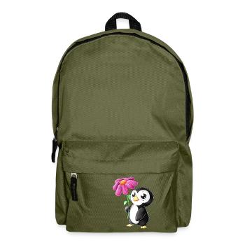 Pingouin de dessin animé mignon - Sac à dos - vert olive - Devant