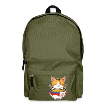 Niedliche asiatische Katze und Ramen Nudeln - Rucksack - Olivgrün - Vorne