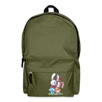 Couple de lapin de Pâques dessin animé mignon - Sac à dos - vert olive - Devant
