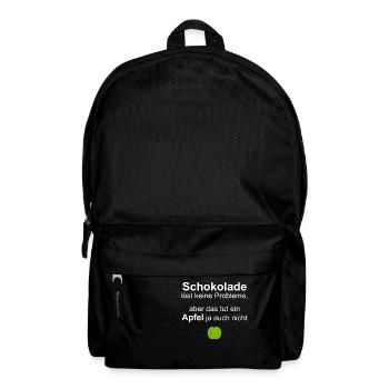Schokolade löst keine Probleme mit Apfelmotiv - Rucksack - Schwarz - Vorne