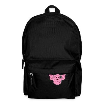 Pink pig's head with smiling face and - Backpack - black - Front