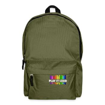 Play it loud Equalizer Musik Regenbogen bunt Disko - Rucksack - Olivgrün - Vorne