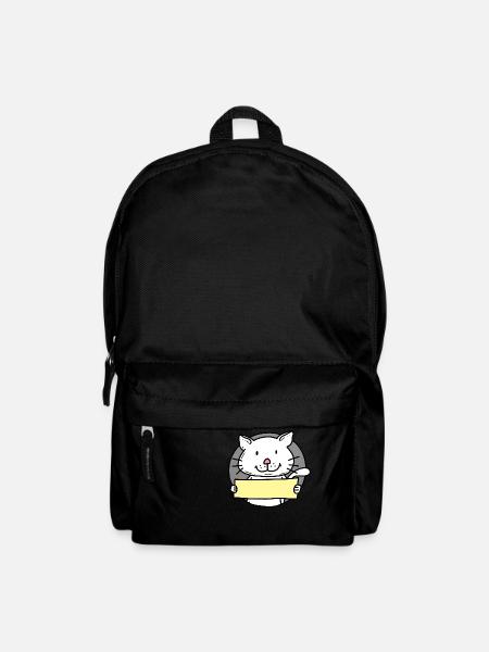 Katze / Kater mit Schild - Rucksack - Schwarz