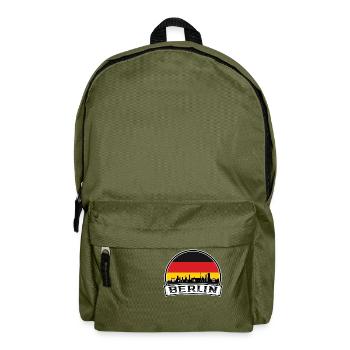 Berlin Berliner Skyline Retro Sun Schriftzug - Rucksack - Olivgrün - Vorne
