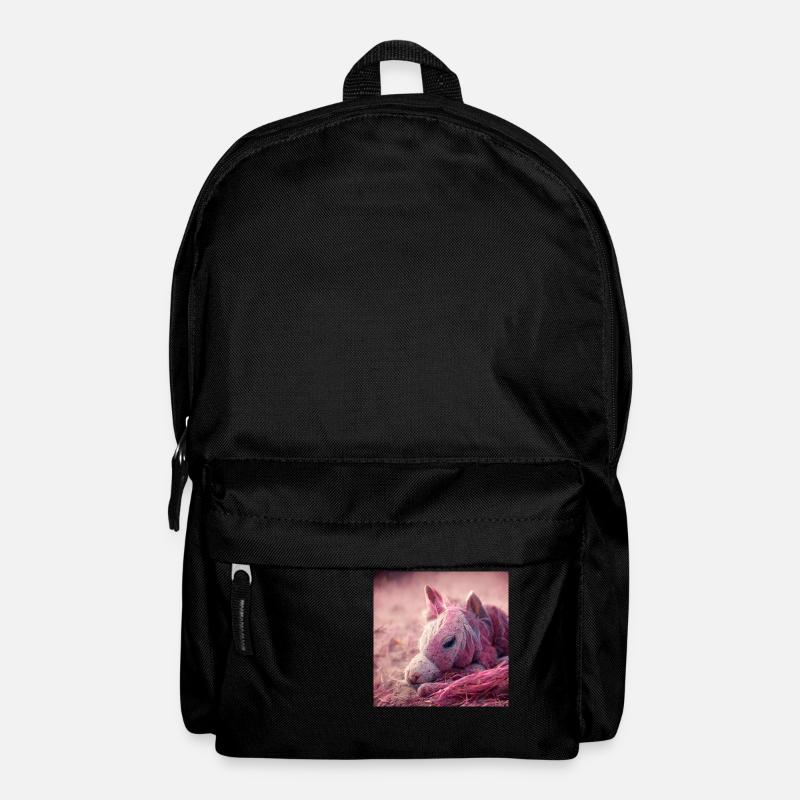 Bébé cheval allongé sur le sol Rose - Sac à dos - noir