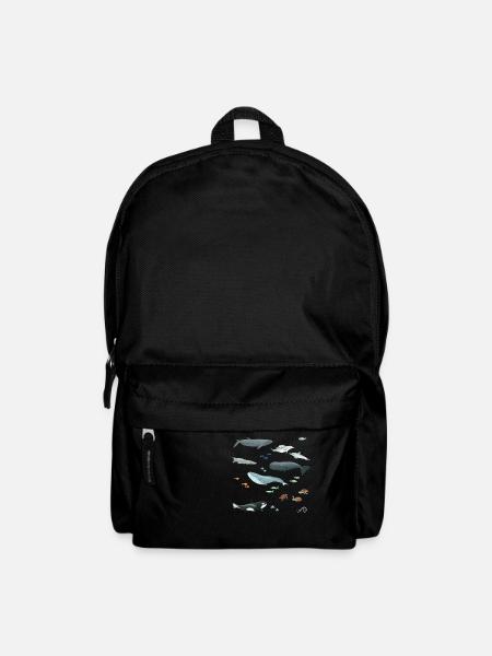 Motif avec baleines et poissons / Monde sous-marin - Sac à dos - noir