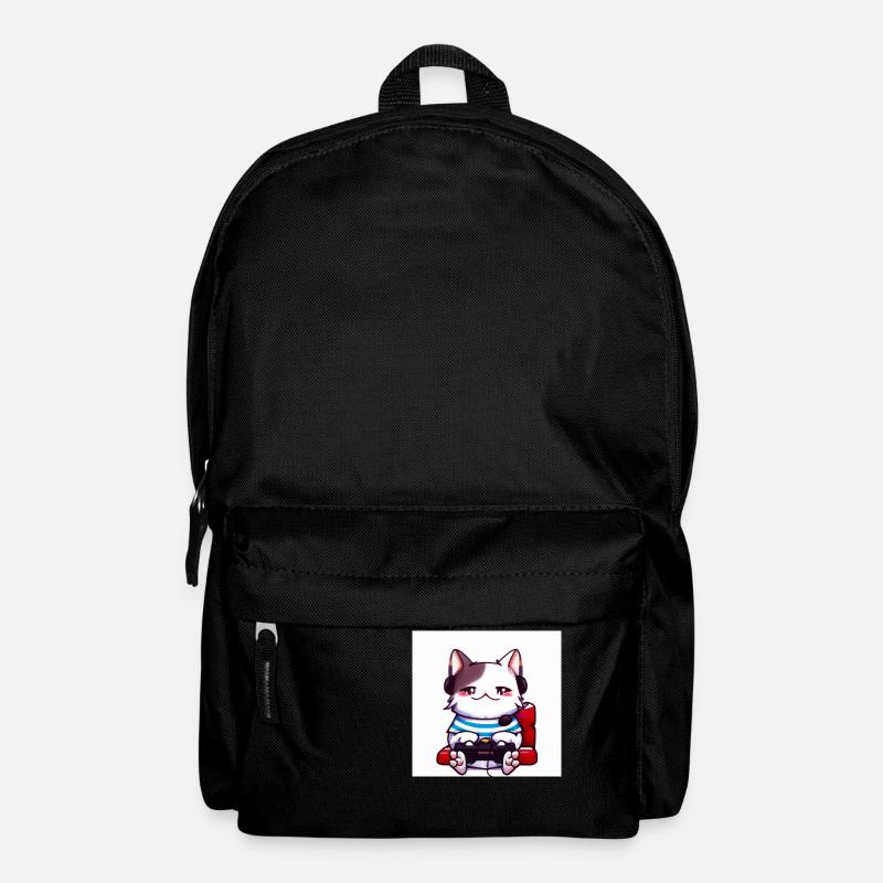 Kaweii cat playing computer games digital art - Backpack - black