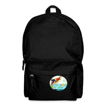Parrot macaw in the forest by the lake with fish colorful - Backpack - black - Front