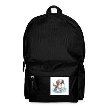 Happy dog playing in a rain puddle - Backpack - black - Front