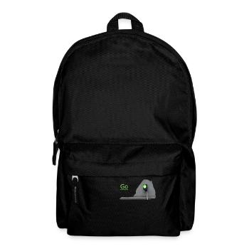The traffic light glows green in front of the gray - Backpack - black - Front