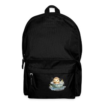 Bébé hérisson prend un bain, peint à la main - aquarelles - Sac à dos - noir - Devant