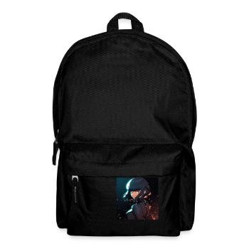 Cybernetic Enigma: Mysterious Anime-Style Woman - Backpack - black - Front
