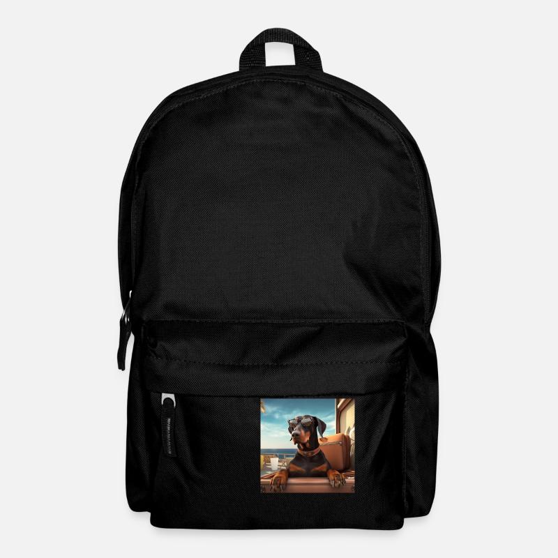 Dobermann mit Sonnenbrille im Reisegepäck - Rucksack - Schwarz