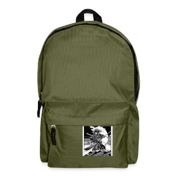 black and white manga anime samurai japan otaku - Backpack - olive green - Front
