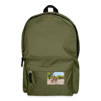 giraffe and Landscape in a Etosha National Park - Backpack - olive green - Front