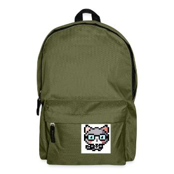 Cat Professor Enseignant, technicien de laboratoire, lunettes, pixel art - Sac à dos - vert olive - Devant