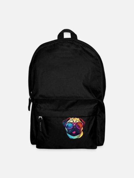 Mops Hund mit bunter Sonnenbrille - Rucksack - Schwarz
