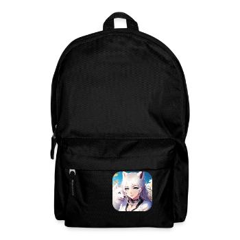 Anime Neko Girl und süßer weißer Hund - Rucksack - Schwarz - Vorne
