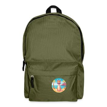 Lama-Karikatur-Yoga-Strand-Sommer-Illustration - Rucksack - Olivgrün - Vorne