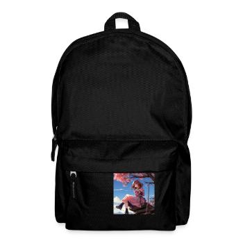 Anime-Girl sitzend Blütentraum - Rucksack - Schwarz - Vorne