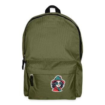 Girl Christmas Illustration - Backpack - olive green - Front