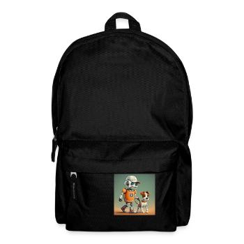 niedliche kleine orangefarbene futuristische Vintage-Roboter - Rucksack - Schwarz - Vorne