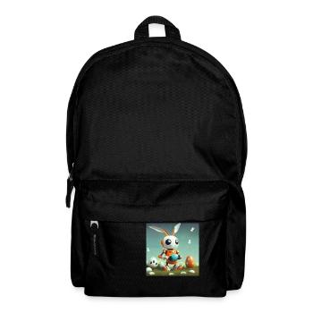 cute little orange vintage robot is Easter Bunny - Backpack - black - Front
