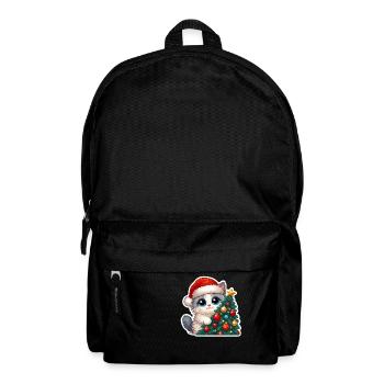 Cute Christmas Kitten & Decorated Tree Art - Backpack - black - Front