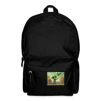 cute little green retro vintage alien fly a kite - Backpack - black - Front