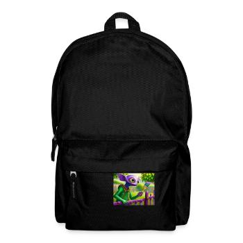 cute little green vintage alienpainting a fence - Backpack - black - Front