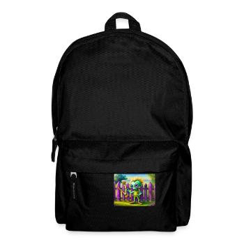 cute little green retro alien painting a fence - Backpack - black - Front