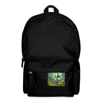 cute little greenvintage alien working garden - Backpack - black - Front