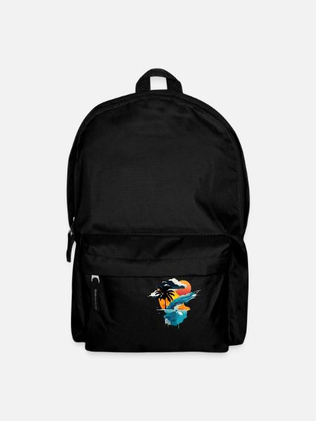 Sunset by the sea - sun, sea and palm tree - Backpack - black