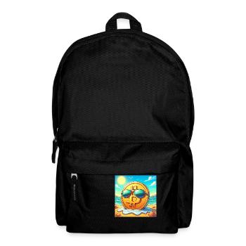 Ein cooler Bitcoin chillt am Strand. - Rucksack - Schwarz - Vorne